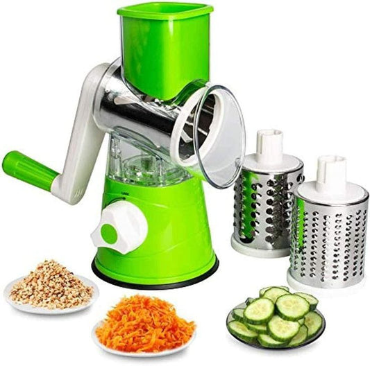 3 in 1 Rotary Cheese Grater SS Handheld Fruit Vegetable Slicer Shredder Chopper