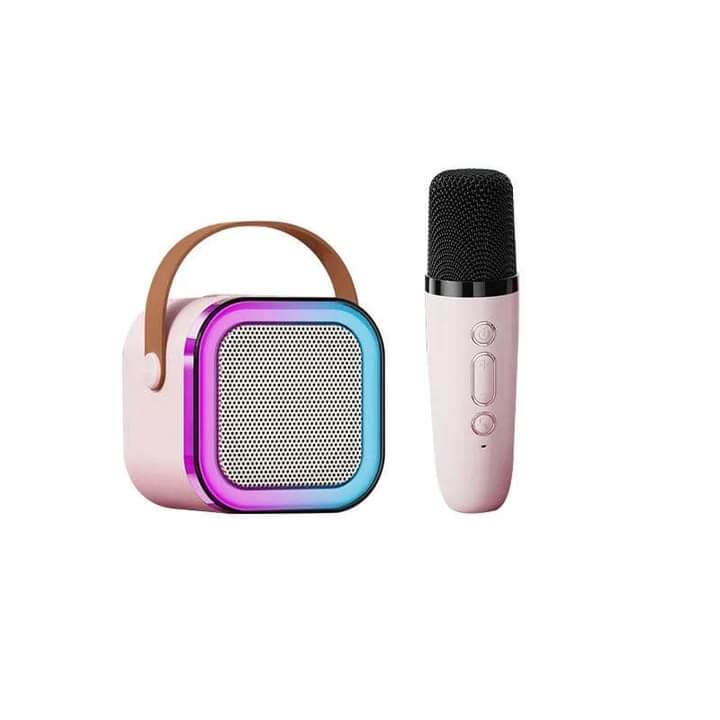 MINI K12 speaker comes with two karaoke microphones