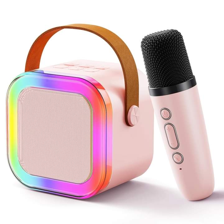 MINI K12 speaker comes with two karaoke microphones