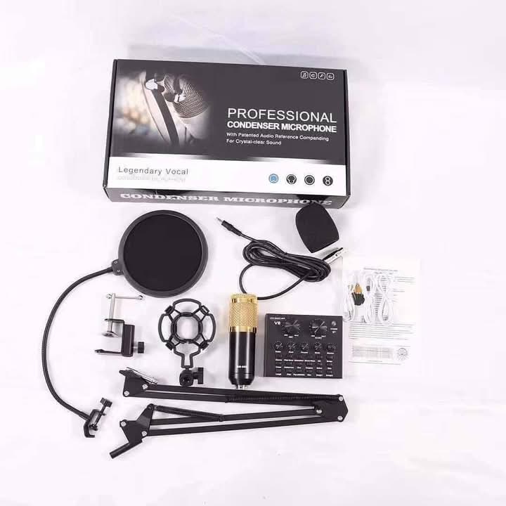 V8 Sound Card + Professional Condenser Microphone And Stand