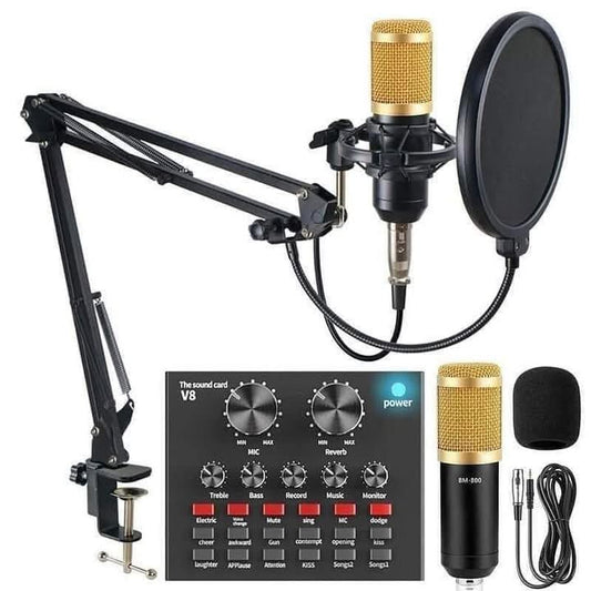 V8 Sound Card + Professional Condenser Microphone And Stand